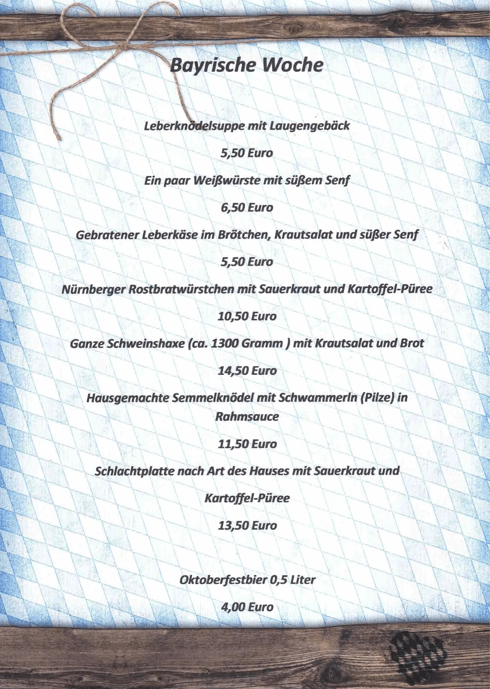 Speisekarte Bayrische Woche