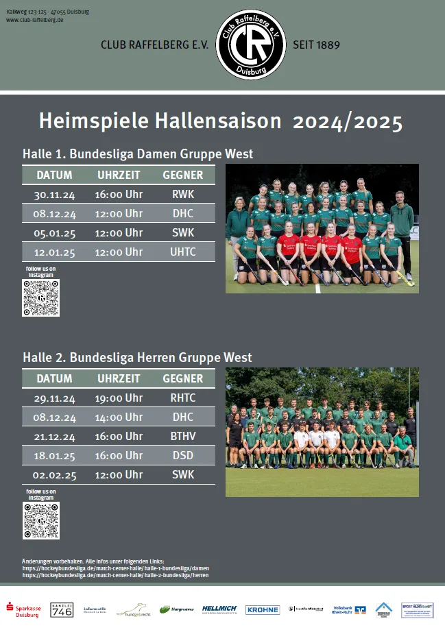 Die Heimspieltage der 1. Mannschaften