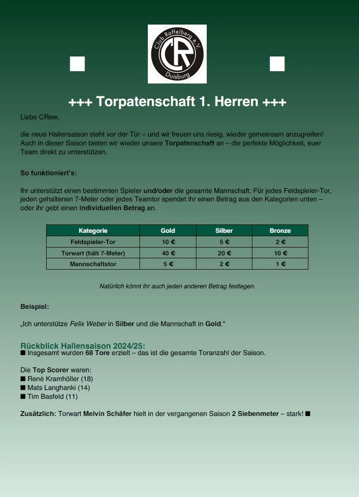Torpatenschaft Hallensaison 2025/2026 – Wir zählen auf euch!